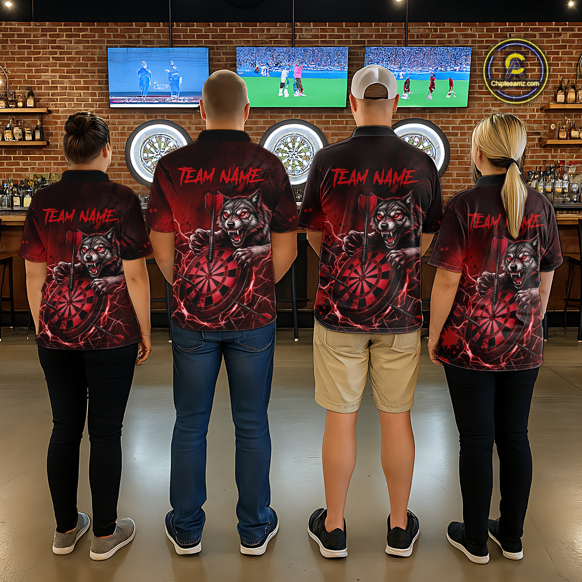Black And Red Claws Wolfs Darts Shirt For Men Custom Thunder Lightning Team Darts Jersey NYN3039