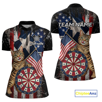 Funny Cat Patriotic Dartboard Darts Jersey For Women Custom Grunge Texas - US Flag Darts Team Shirts NYN3205