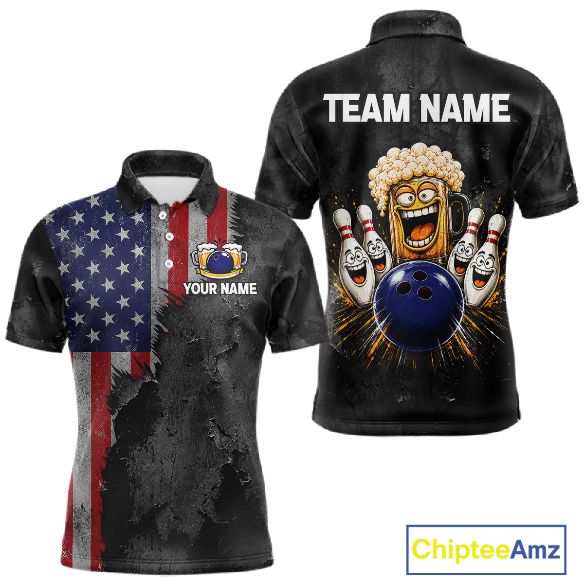 American Flag Grunge Patriotic Bowling Shirt For Men Custom Funny Beer Bowling Tournament Jersey NYN3748