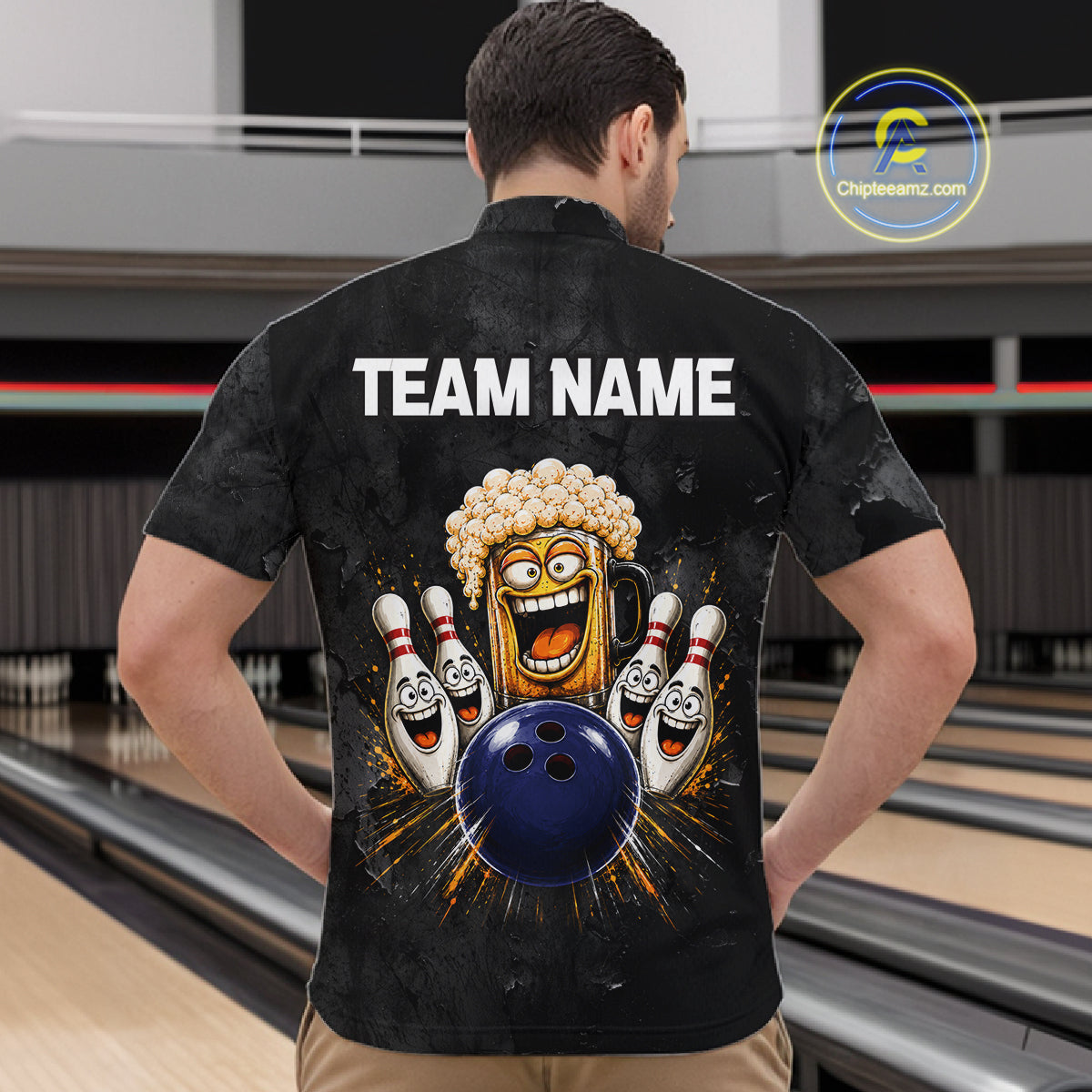 American Flag Grunge Patriotic Bowling Shirt For Men Custom Funny Beer Bowling Tournament Jersey NYN3748