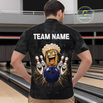 American Flag Grunge Patriotic Bowling Shirt For Men Custom Funny Beer Bowling Tournament Jersey NYN3748