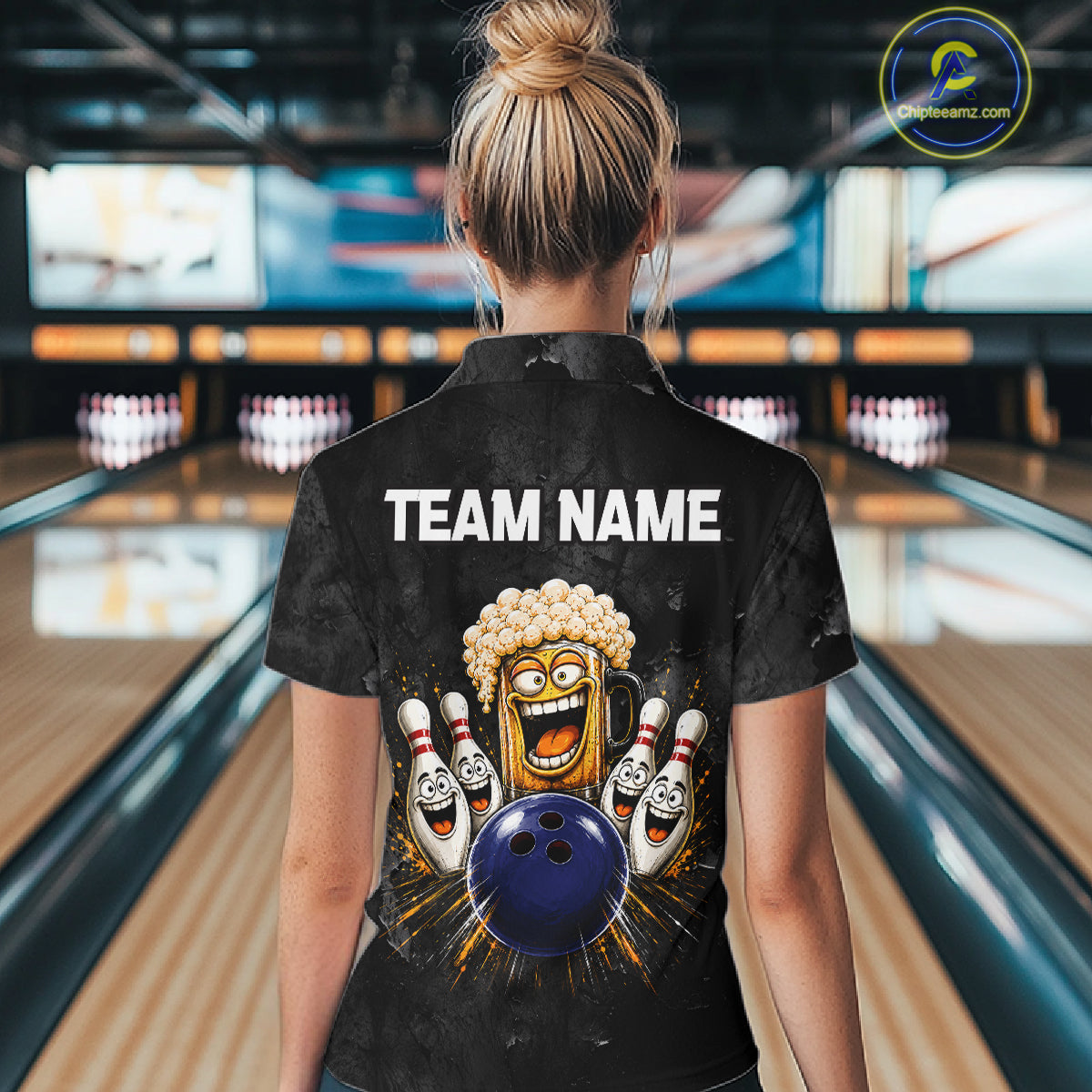 American Flag Grunge Patriotic Bowling Shirt For Women Custom Funny Beer Bowling Tournament Jersey NYN3748