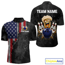 Load image into Gallery viewer, American Flag Grunge Patriotic Bowling Shirt For Men Custom Funny Beer Bowling Tournament Jersey NYN3748