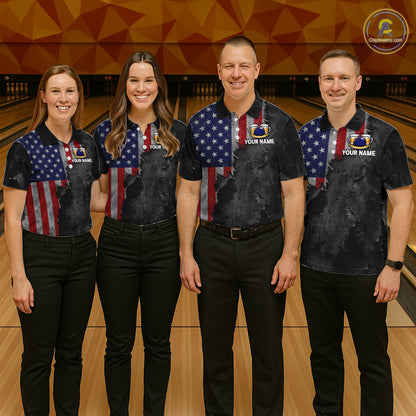 American Flag Grunge Patriotic Bowling Shirt For Women Custom Funny Beer Bowling Tournament Jersey NYN3748