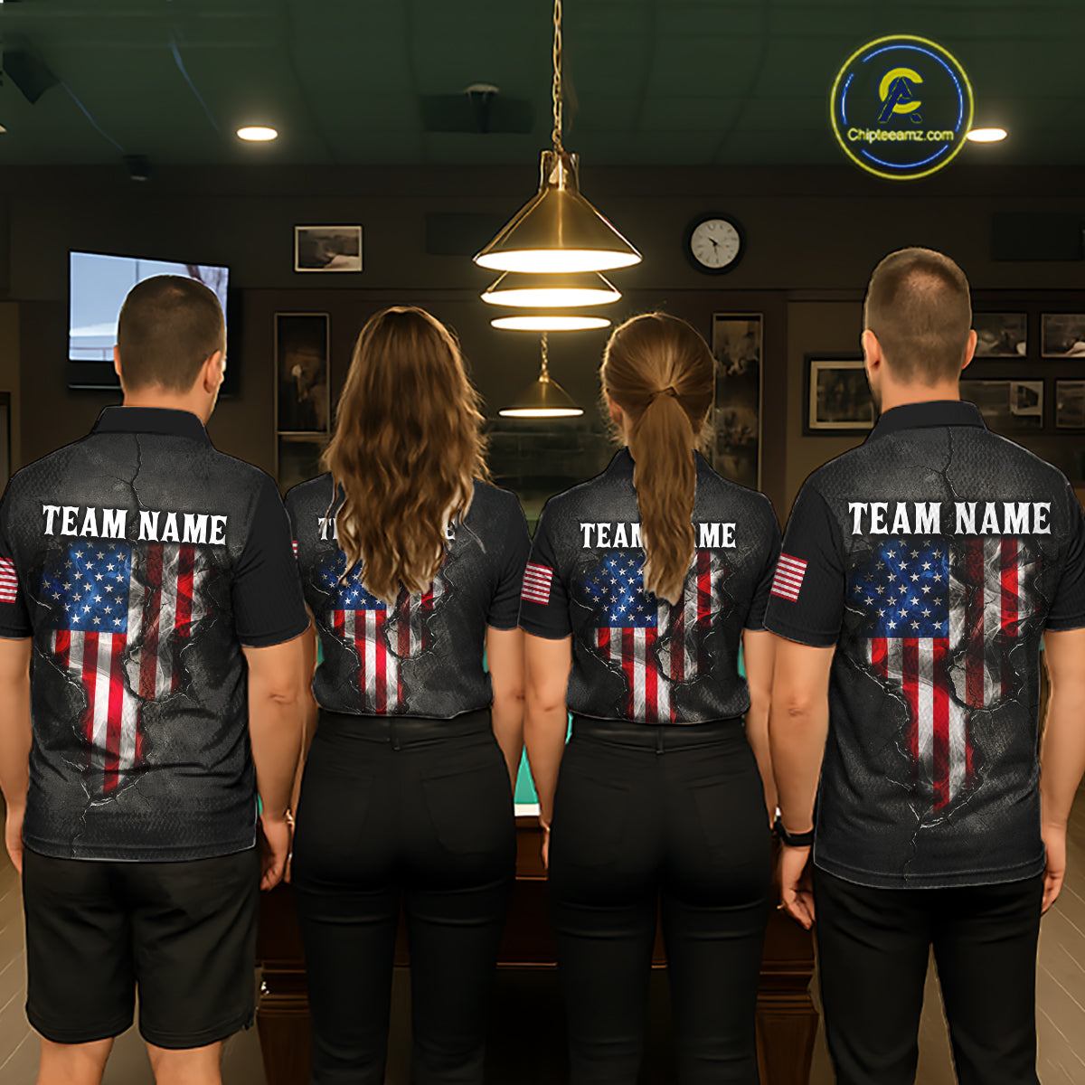 Smoke US Flag Smoke Billiard Polo & 1/4-Zip For Men Custom Patriotic 8 Ball Pool Team Jersey NYN3045