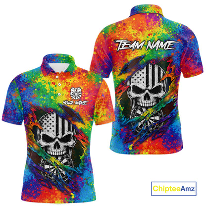Colorful Splatter Torn Dart Shirt Custom US Flag Skull Darts Team Outfits For Men, Darts Gifts NYN4072