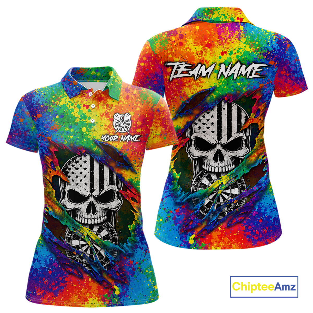 Colorful Splatter Torn Dart Shirt Custom US Flag Skull Darts Team Outfits For Women, Darts Gifts NYN4072