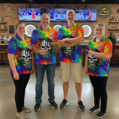 Colorful Splatter Torn Dart Shirt Custom US Flag Skull Darts Team Outfits For Women, Darts Gifts NYN4072