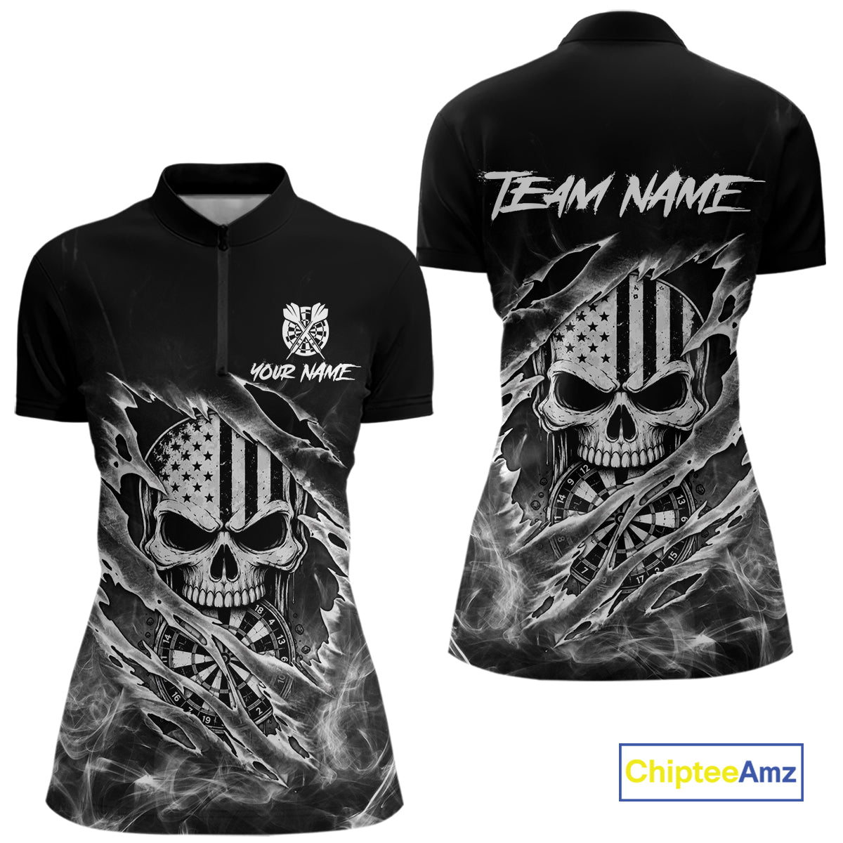 White Smokes Torn Dart Shirt Custom US Flag Skull Darts Team Outfits For Women, Darts Gifts NYN4073