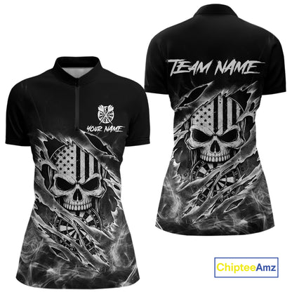 White Smokes Torn Dart Shirt Custom US Flag Skull Darts Team Outfits For Women, Darts Gifts NYN4073