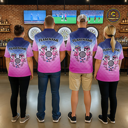 Custom Funny Pink Couple Flamingo Custom Dart Quarter-Zip Shirts For Women Dart Team Jerseys NYN2187