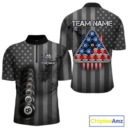 Grunge US Flag Blur 8 Ball Pool Billiard Team Shirt For Men Custom Patriotic Billiards Ball Attire NYN2470