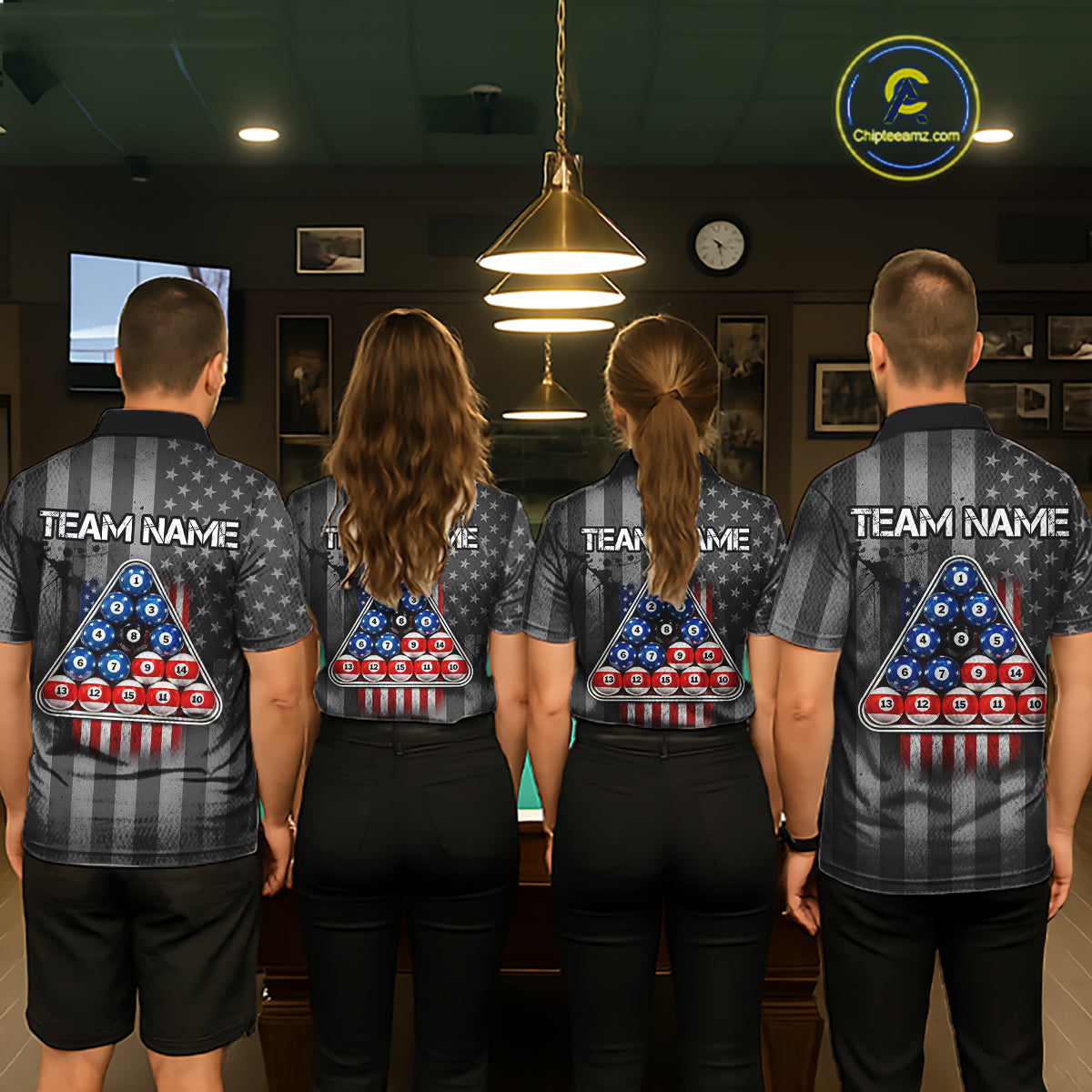 Grunge US Flag Blur 8 Ball Pool Billiard Team Shirt For Women Custom Patriotic Billiards Ball Attire NYN2470