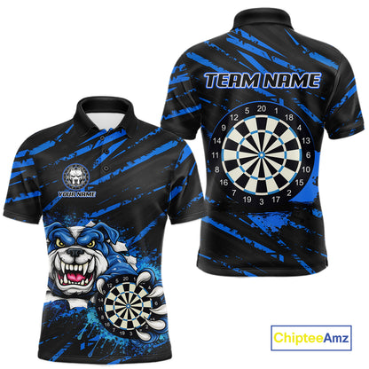 Blue Splatter Dart Polo & Quarter-Zip Shirt For Men Custom Funny Bulldog Darts Team Jersey NYN2830