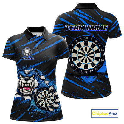 Blue Splatter Dart Polo & Quarter-Zip Shirt For Women Custom Funny Bulldog Darts Team Jersey NYN2830