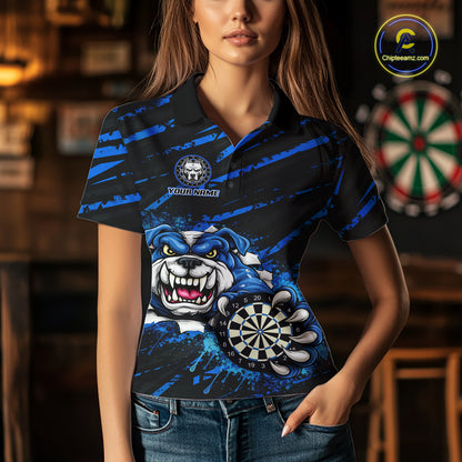 Blue Splatter Dart Polo & Quarter-Zip Shirt For Women Custom Funny Bulldog Darts Team Jersey NYN2830
