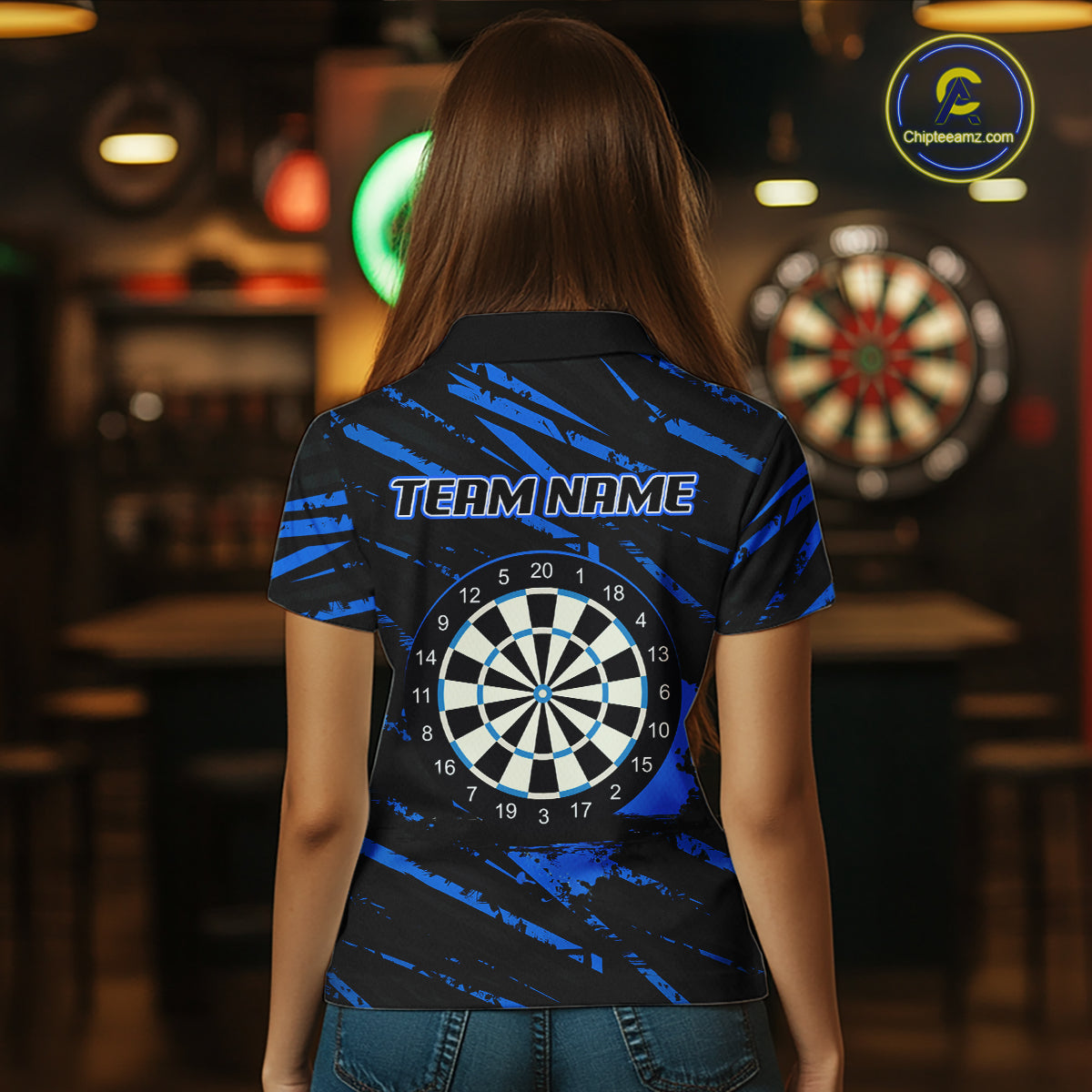 Blue Splatter Dart Polo & Quarter-Zip Shirt For Women Custom Funny Bulldog Darts Team Jersey NYN2830