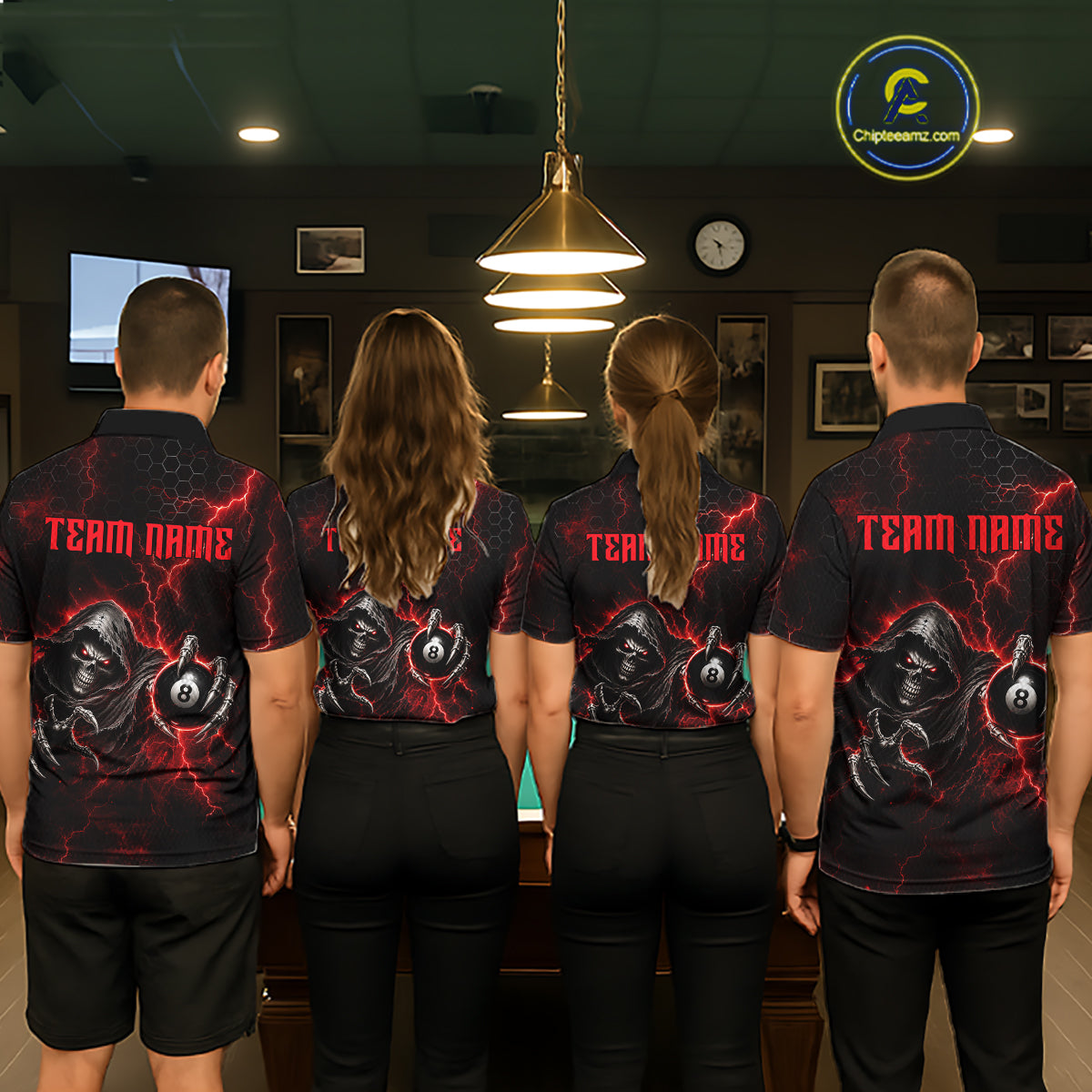 Custom Red Grim Reaper Thunder 8 Ball Pool Billiard Shirt For Women, Billiard Team Jersey NYN3778