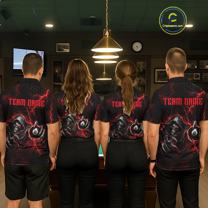 Custom Red Grim Reaper Thunder 8 Ball Pool Billiard Shirt For Women, Billiard Team Jersey NYN3778