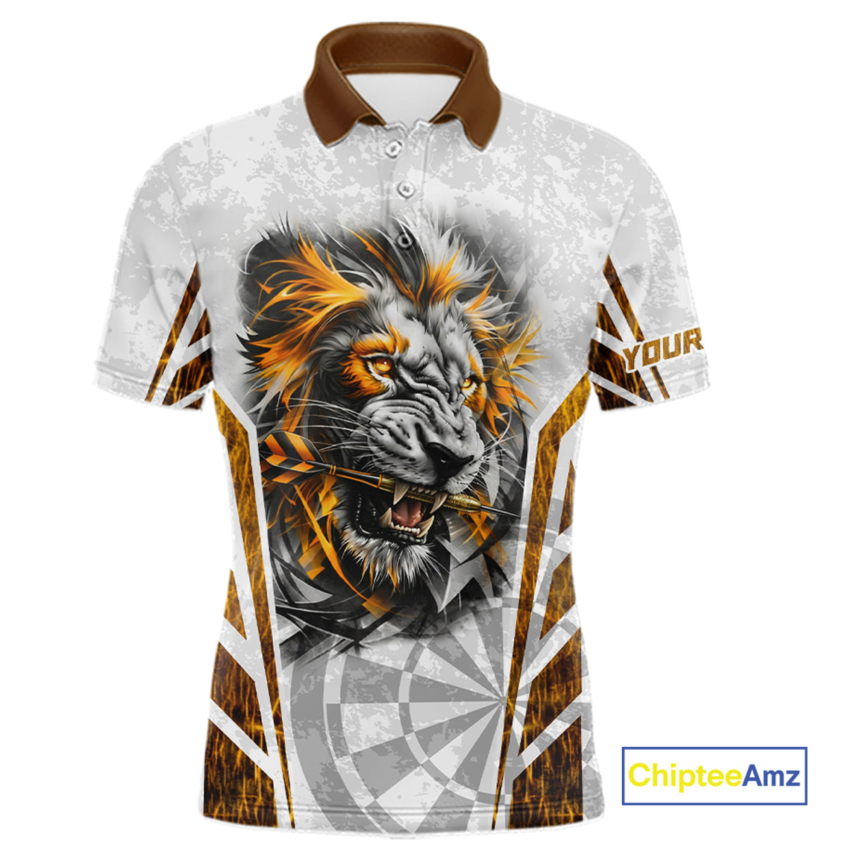 Yellow And White Grunge Tiger Dartboard Custom Men Darts Polo League Shirts Dart Jerseys NYN2839