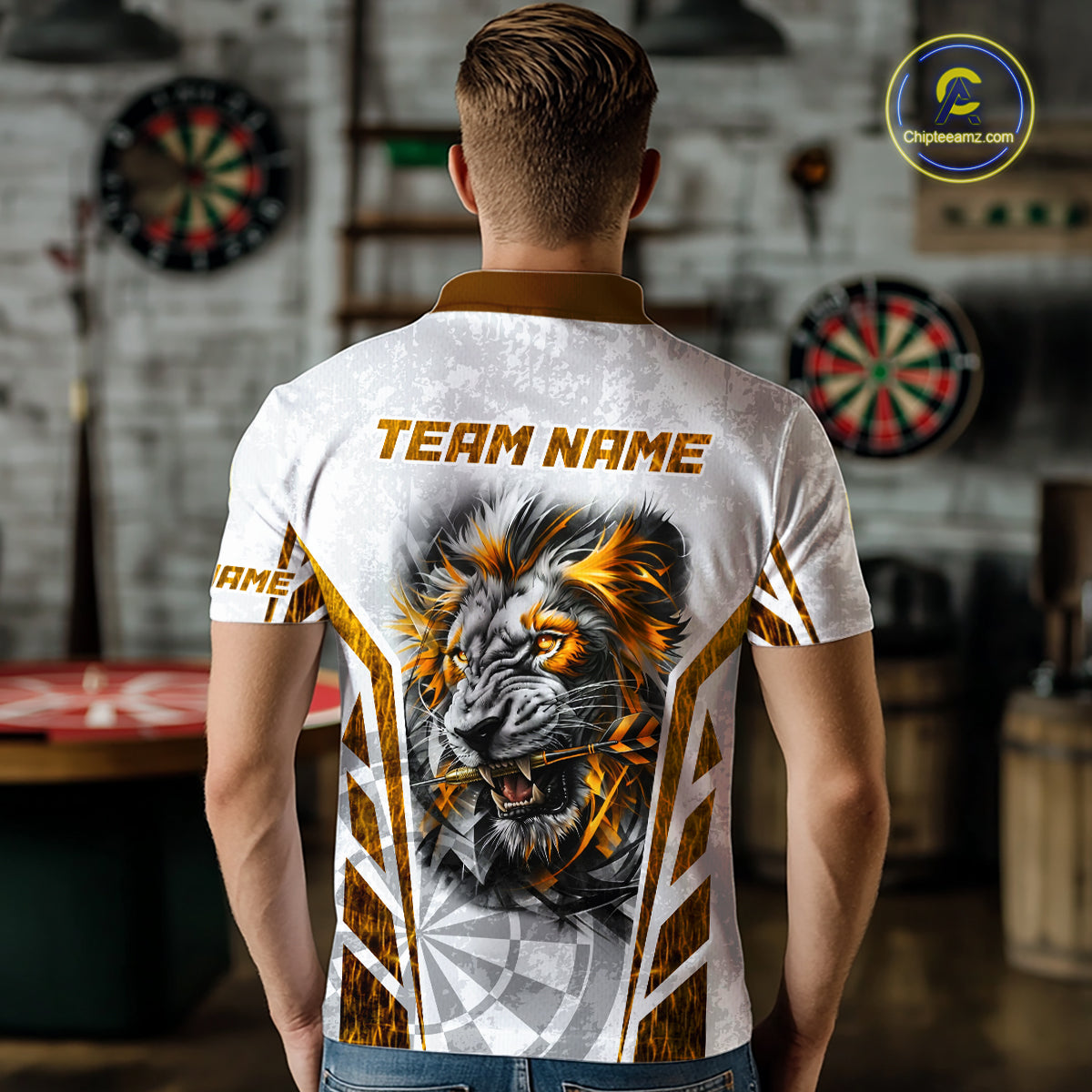 Yellow And White Grunge Tiger Dartboard Custom Men Darts Polo League Shirts Dart Jerseys NYN2839