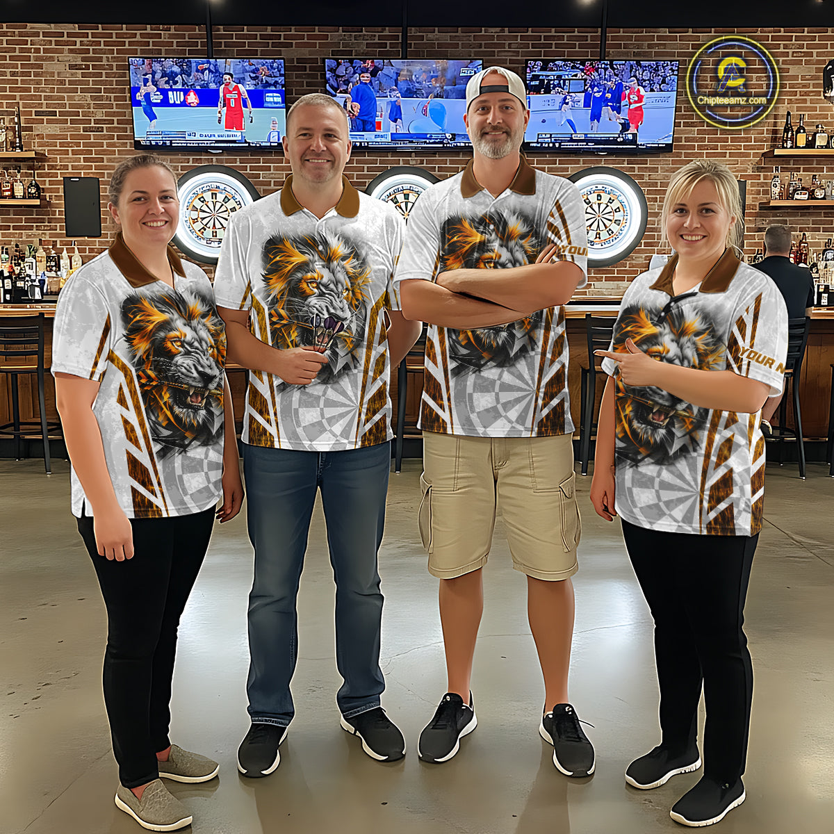 Yellow And White Grunge Tiger Dartboard Custom Men Darts Polo League Shirts Dart Jerseys NYN2839