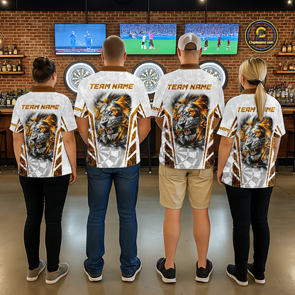 Yellow And White Grunge Tiger Dartboard Custom Men Darts Polo League Shirts Dart Jerseys NYN2839