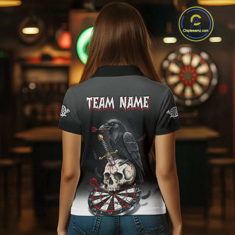 Dark Ravens Red Cracked Dartboard Custom Women Darts Quarter-Zip  Shirt Skull Gothic Dart Jerseys NYN1942