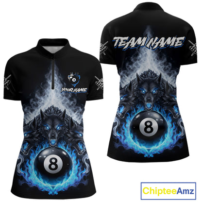 Custom Horror Wolfs Black Blue Smokes Pool 8 Ball Women's Billiard Team Shirt Billiard Attire NYN2503