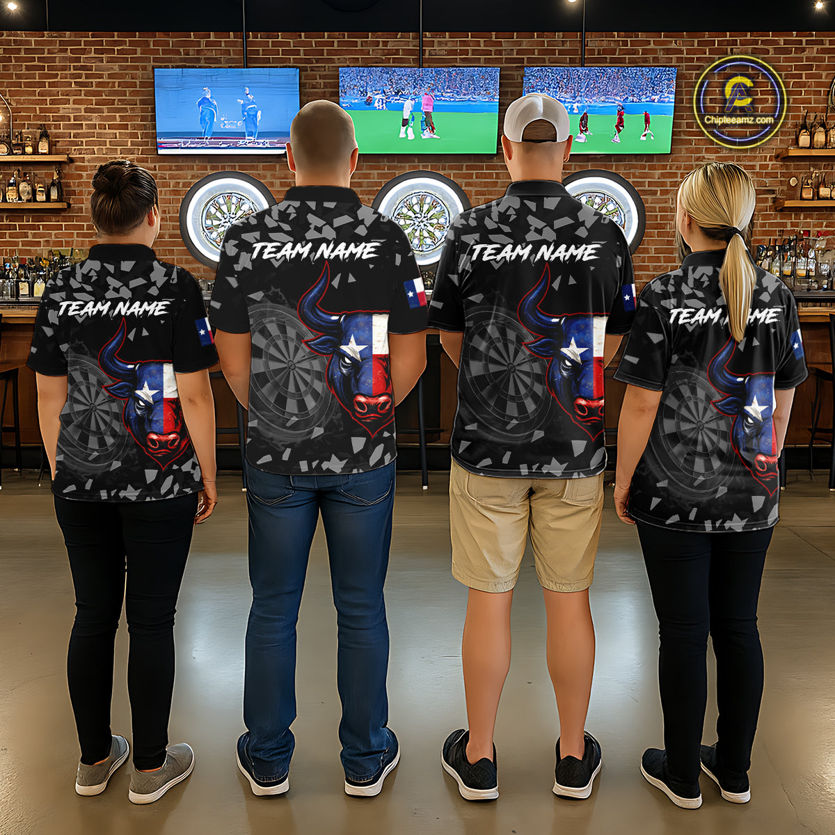 Texas Flag Bull & Dartboard Custom Grunge Women Darts Polo Shirt Patriotic Darts Team Jersey NYN2716