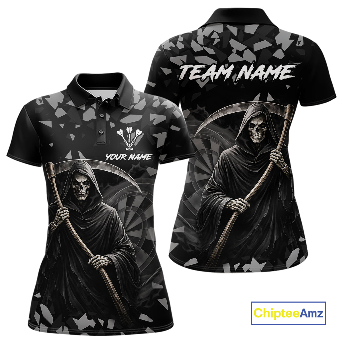Grey Grim Reaper Smoke Dartboard Custom Grunge Women Darts Polo Shirt Darts Team Jersey NYN2718