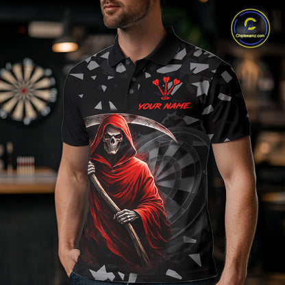 Red Grim Reaper Smoke Dartboard Custom Grunge Men Darts Polo Shirt Darts Team Jersey NYN2719
