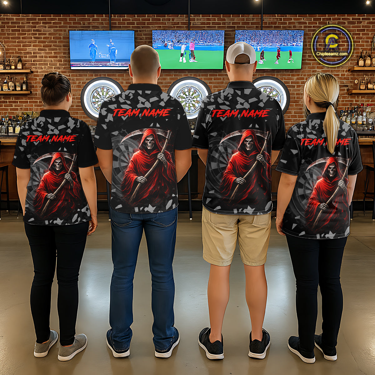 Red Grim Reaper Smoke Dartboard Custom Grunge Women Darts 1/4-Zip Shirt Darts Team Jersey NYN2719
