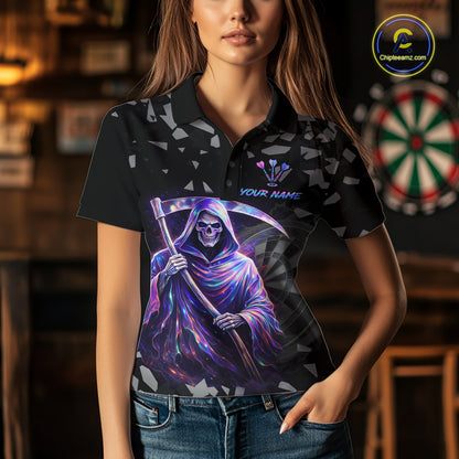 Holographic Grim Reaper Smoke Dartboard Custom Women Darts Polo Shirt Dart Team Jersey NYN2720