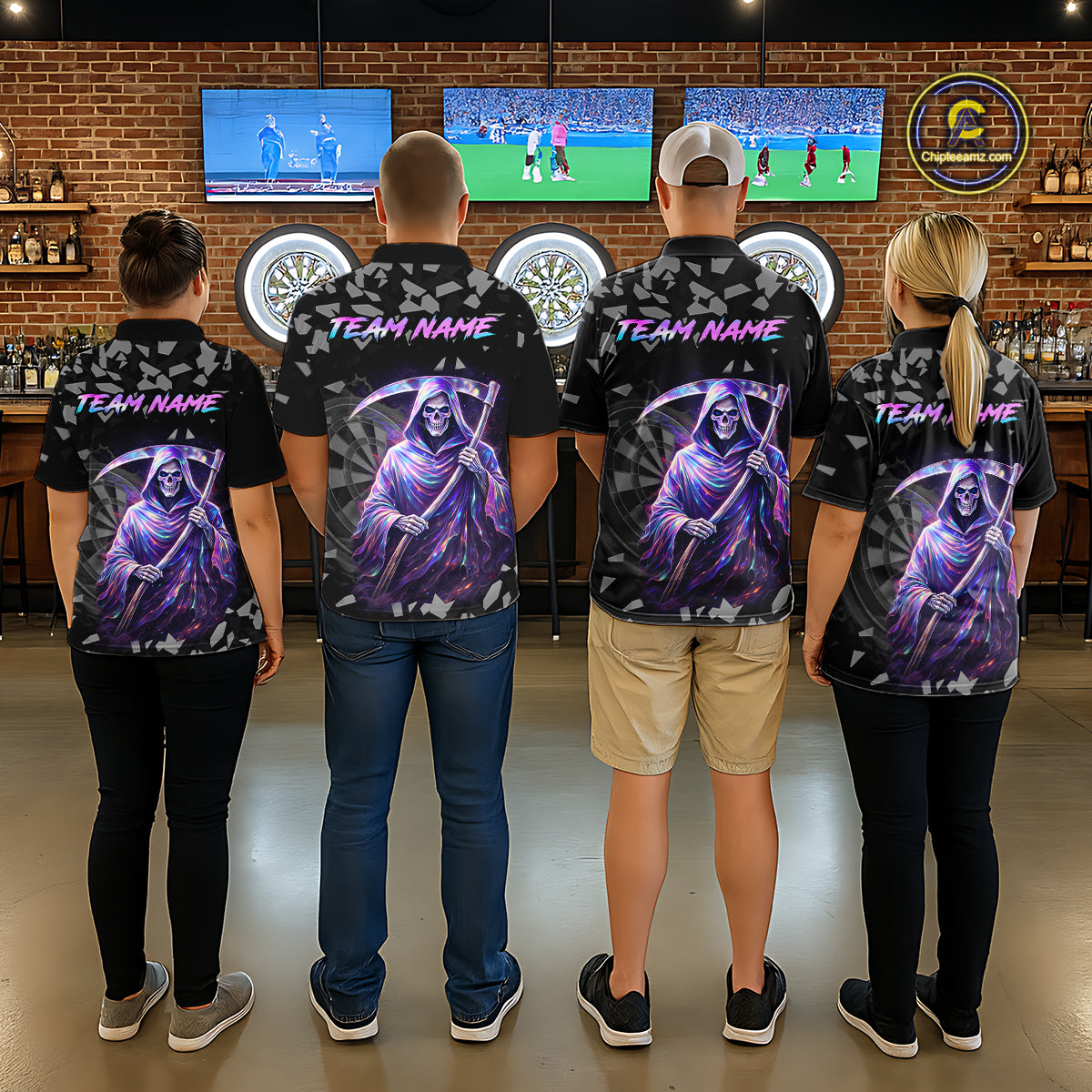 Holographic Grim Reaper Smoke Dartboard Custom Women 1/4-Zip Shirt Dart Team Jersey NYN2720