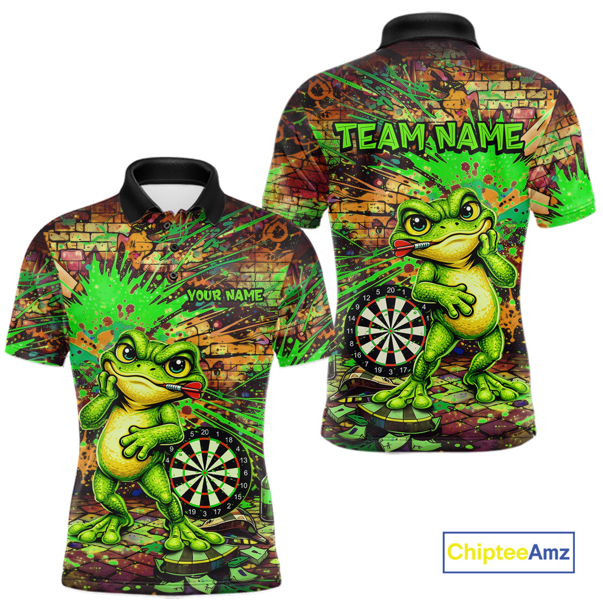 Personalized Funny Dart Shirt Cartoon Frog Dartboard Polo Quarter Zip Shirt Custom Team Shirt For Men NYN2858