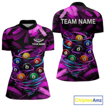 Load image into Gallery viewer, Neon Pink Light billiard ball women's quarter zip billiard shirt custom pool league jersey, cue sports uniform