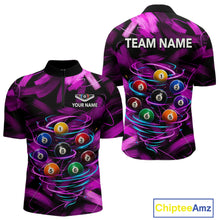 Load image into Gallery viewer, Neon Pink Light billiard ball men's quarter zip billiard shirt custom pool league jersey, cue sports uniform