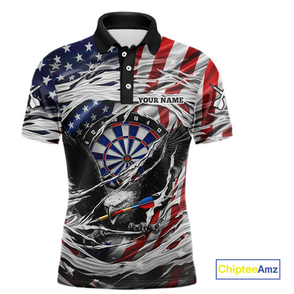 Eagle Plays Dart Arrow Freedom Patriotic Darts Polo Shirt Personalized US Flag Men Dart Jerseys NYN2519