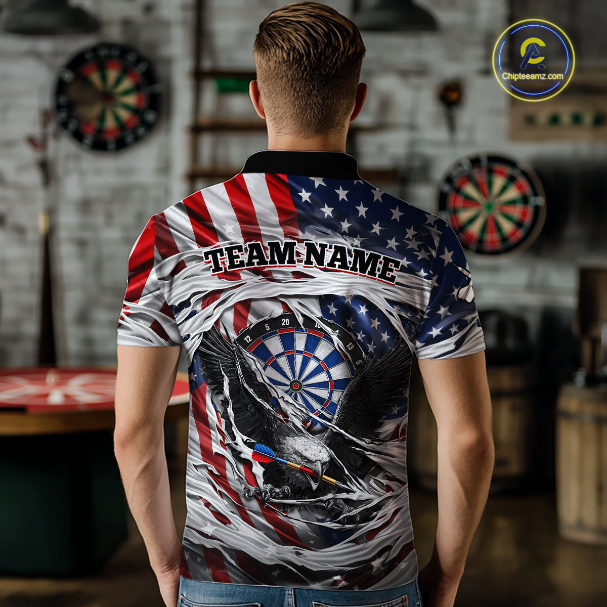 Eagle Plays Dart Arrow Freedom Patriotic Darts Polo Shirt Personalized US Flag Men Dart Jerseys NYN2519