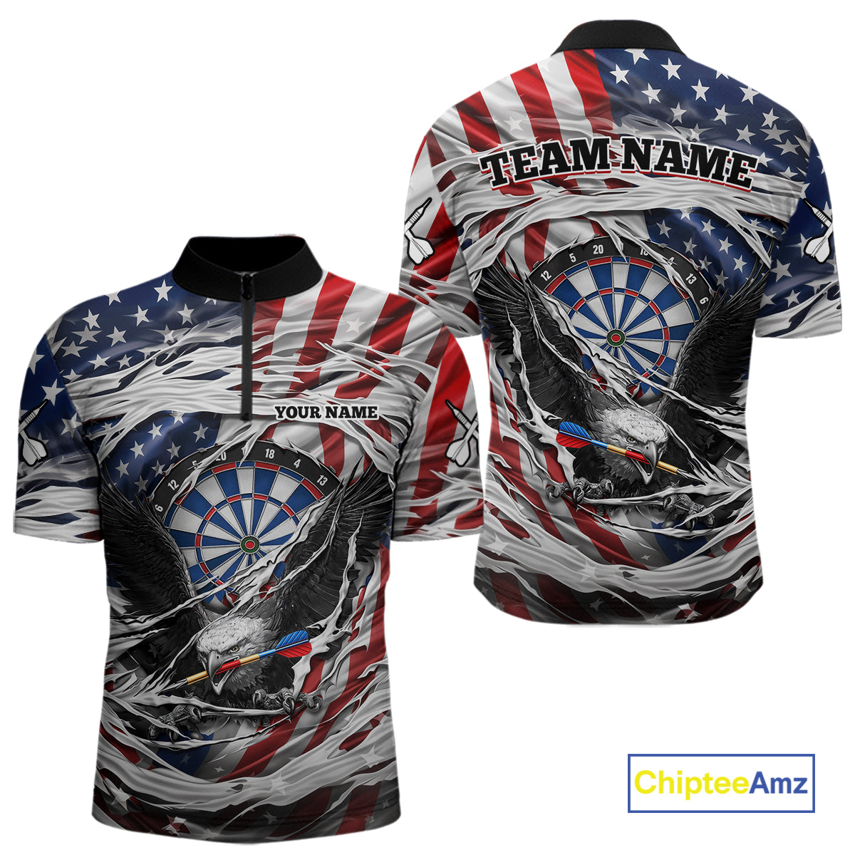 Eagle Plays Dart Arrow Freedom Patriotic Darts Quarter-zip Shirt Personalized US Flag Men Dart Jerseys NYN2519
