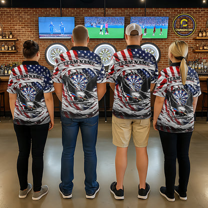 Eagle Plays Dart Arrow Freedom Patriotic Darts Quarter-zip Shirt Personalized US Flag Men Dart Jerseys NYN2519