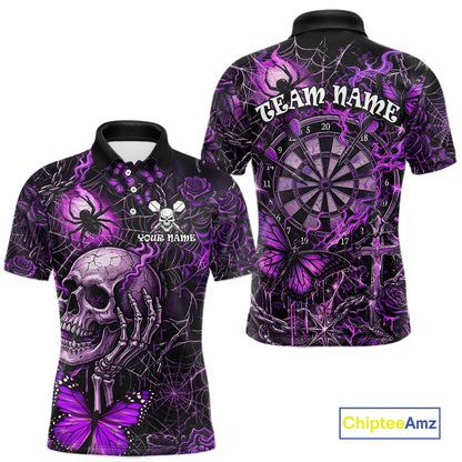 Custom Purple Skull Butterfly Mens Dart Shirts Spider Smoke Dartboard Darts Polo & 1/4-Zip Jerseys NYN3076