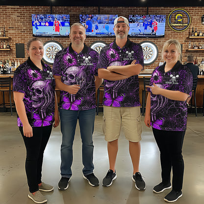 Custom Purple Skull Butterfly Mens Dart Shirts Spider Smoke Dartboard Darts Polo & 1/4-Zip Jerseys NYN3076