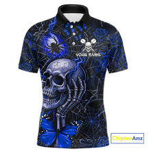 Load image into Gallery viewer, Custom Blue Skull Butterfly Mens Dart Shirts Spider Smoke Dartboard Darts Polo &amp; 1/4-Zip Jerseys NYN3077