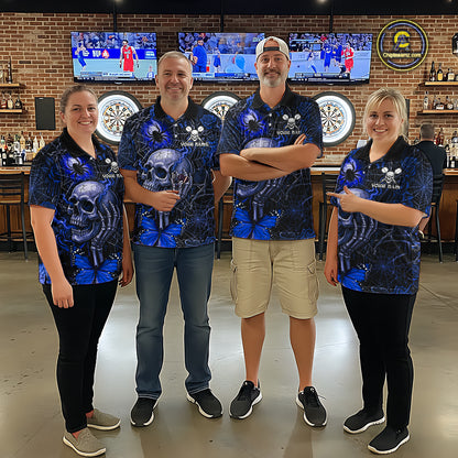 Custom Blue Skull Butterfly Mens Dart Shirts Spider Smoke Dartboard Darts Polo & 1/4-Zip Jerseys NYN3077