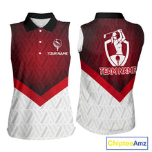 Load image into Gallery viewer, White And Red Geometric Golf Sleeveless Polo Golf Shirts For Women Personalized Golf Team Attire NYN3249