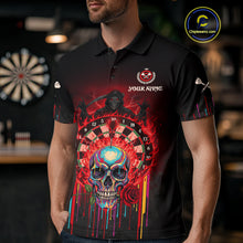 Load image into Gallery viewer, Custom Red Flames Grim Reaper Dartboard Men Darts Polo Shirt Rose Skulls Darts Jersey NYN1975