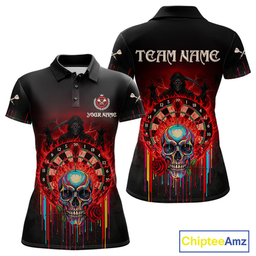 Custom Red Flames Grim Reaper Dartboard Men Darts Polo Shirt Rose Skulls Darts Jersey NYN1975