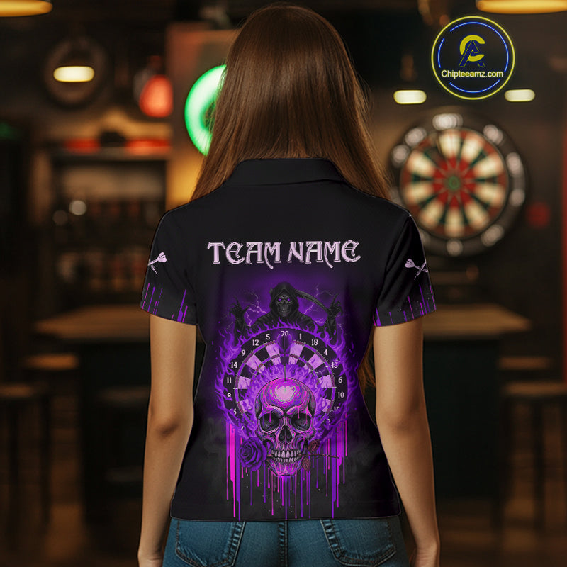 Custom Purple Flames Grim Reaper Dartboard Men Darts Polo Shirt Rose Skulls Darts Jersey NYN1976